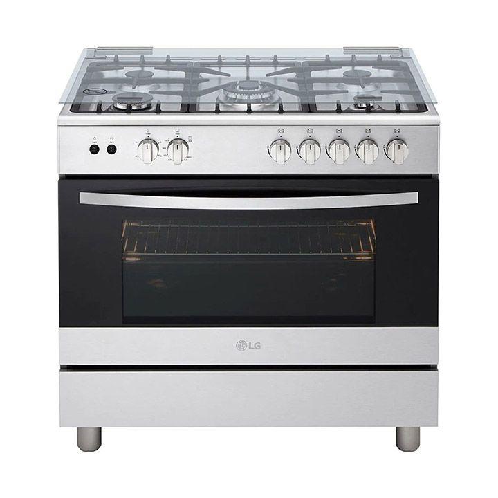 LG 90x60 5 Burner Full Gas Cooking Range Full Safety Stainless Steel Finish with Heavy Duty Cast Iron Trivet With Rotisserie | FA415RMA