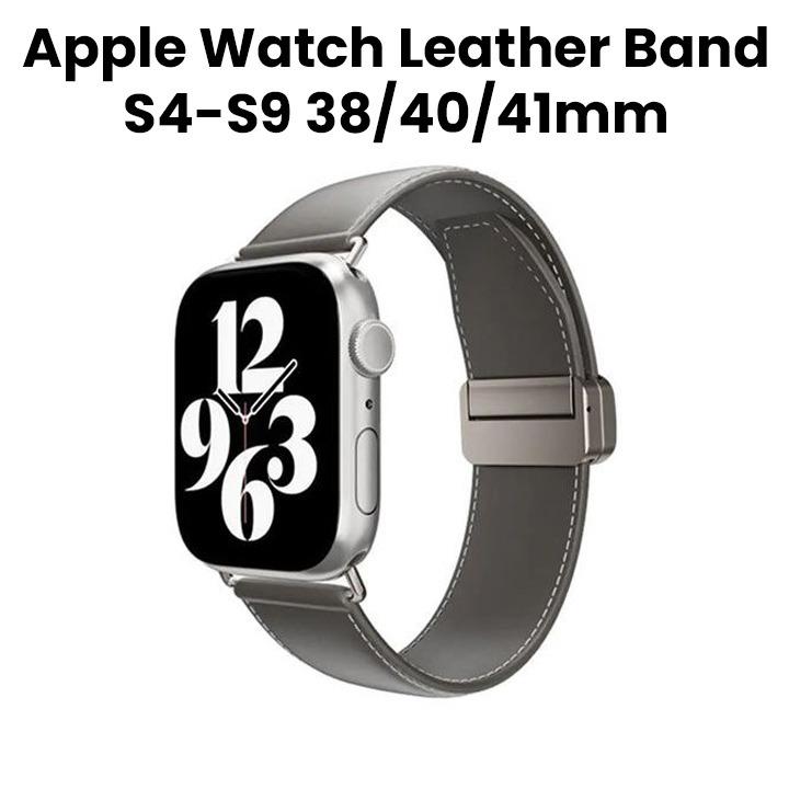 SwitchEasy Genuine Leather Watch Band with Magnetic Lock for Apple Watch Series 4-Series 9 38/40/41mm Gray | SAW341238GR24