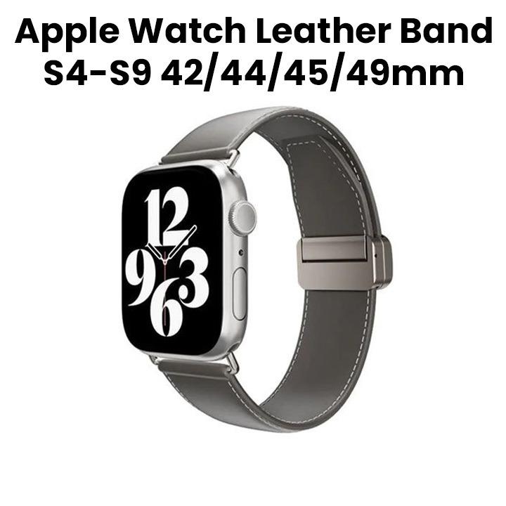 SwitchEasy Genuine Leather Watch Band with Magnetic Lock for Apple Watch Series 4-Series 9 42/44/45/49mm Gray | SAW459238GR24 