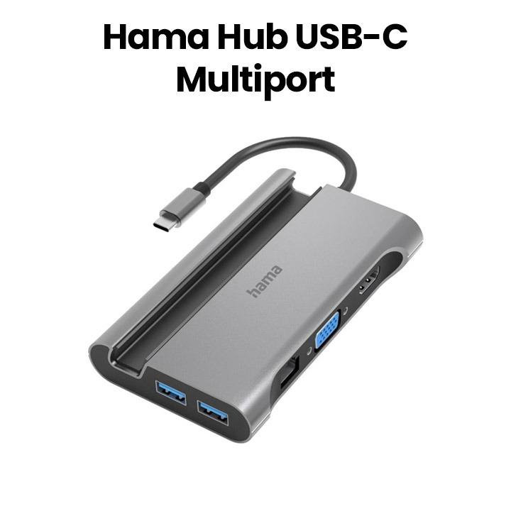 Hama USB-C Hub Multiport 7 Ports (3 x USB-A, USB-C, VGA, HDMI, LAN/Ethernet) - Gray |200102