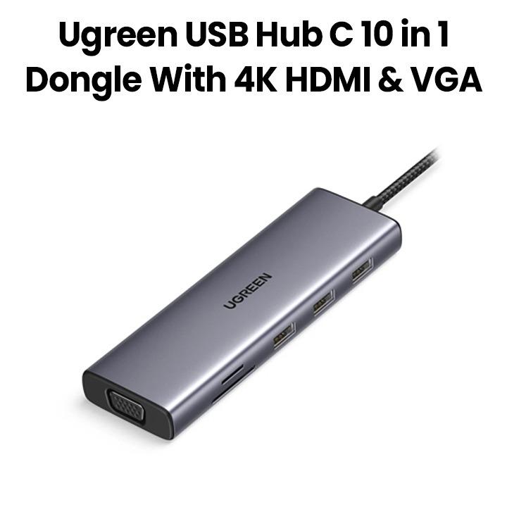 UGREEN 10-in-1 USB-C Hub, USB-C Dongle with 4K HDMI & VGA Dual Monitor | UG-USBC-CM498-10P-MM-ADP