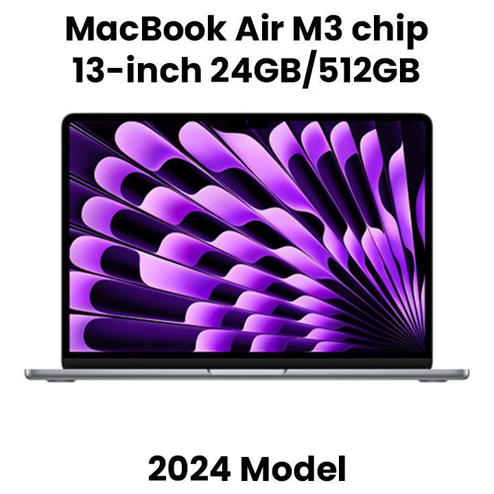 Apple 13-inch MacBook Air: Apple M3 chip with 8-core CPU and 10-core GPU, 24GB, 512GB SSD - Space Grey |MC8M4ZS/A