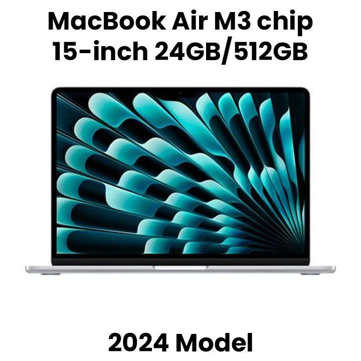 Apple 15-inch MacBook Air: Apple M3 chip with 8-core CPU and 10-core GPU, 24GB, 512GB SSD - Silver |MC9J4AB/A