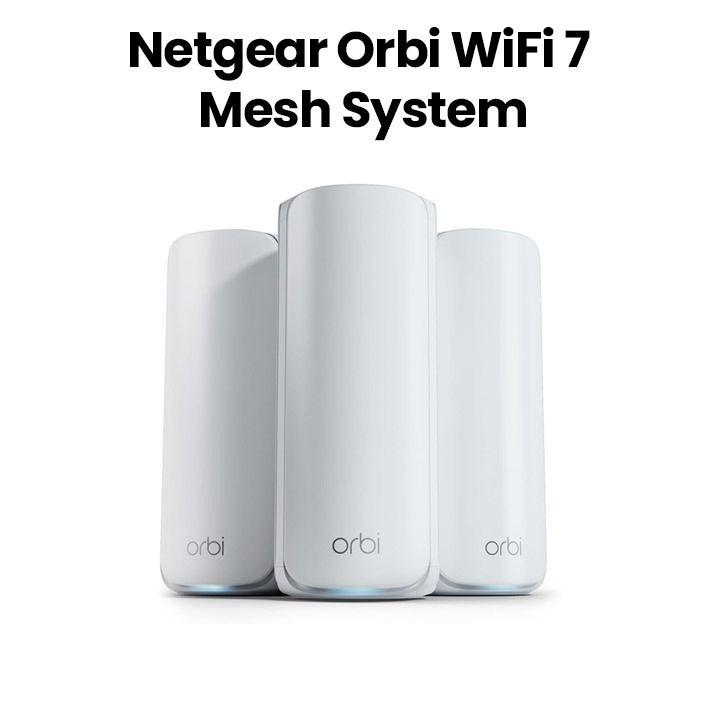 NETGEAR Orbi WiFi 7 Mesh System (770 Series) - Up to 8,000 Sq. Ft., 11Gbps, 100 Devices, Tri-Band Router + 2 Satellite Extenders - White | RBE773