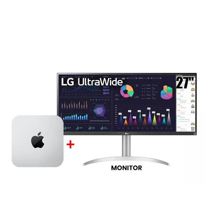 Apple Mac Studio Desktop with M4 Max Chip 14-Core CPU, 32-Core GPU, 36GB RAM, 512GB SSD – Silver | MU963AB/A + LG 27" Ultrawide Monitor (34WQ650-W)