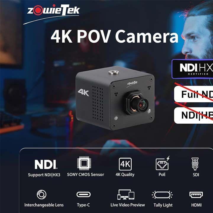 ZOWIETEK 4K Native NDI|HX3 POV Box Camera - HDMI/SDI, PoE, RTSP/RTMP/SRT, Live Streaming to YouTube/Facebook/Twitch - Black | CS-NDIHX3