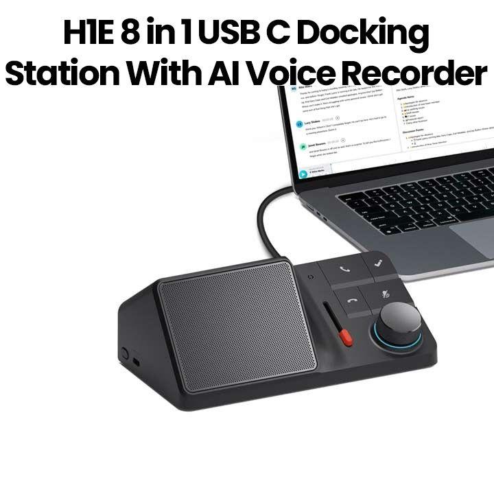 Hidock 8-in-1 USB-C Docking Station with AI Voice Recorder - White | H1E