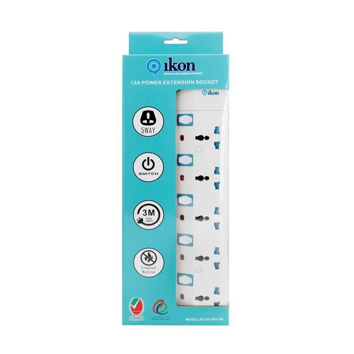 Ikon 5-Way Power Extension Socket with Switch 3M White | IK-405
