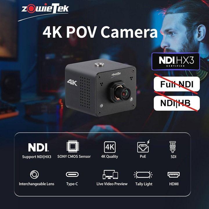 ZOWIETEK 4K Native NDI|HX3 POV Box Camera - HDMI/SDI, RTSP/RTMP/SRT, Live Streaming to YouTube/Facebook - Black | M12-AF