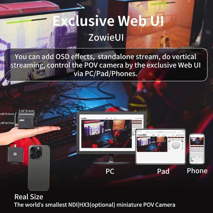ZOWIETEK 4K Native NDI|HX3 POV Box Camera - HDMI/SDI, RTSP/RTMP/SRT, Live Streaming to YouTube/Facebook - Black | M12-AF