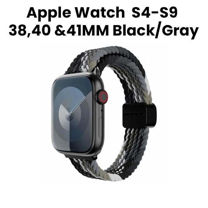 SwitchEasy Candy Braided Nylon Watch Loop with Magnetic Lock for Apple Watch Series 4-Series 9 38/40/41mm Black/Gray | SAW341237BY24
