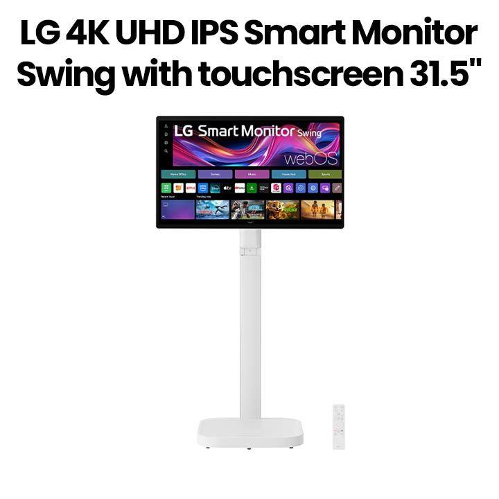 LG 31.5-inch 4K UHD IPS Smart Monitor Swing with touchscreen, featuring a unique movable stand and webOS system | 32U889SA-W