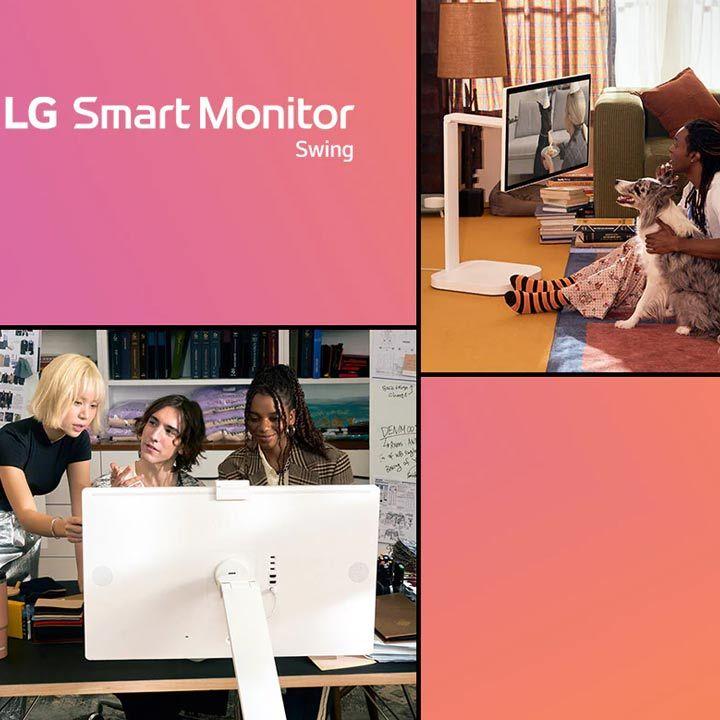 LG 31.5-inch 4K UHD IPS Smart Monitor Swing with touchscreen, featuring a unique movable stand and webOS system | 32U889SA-W