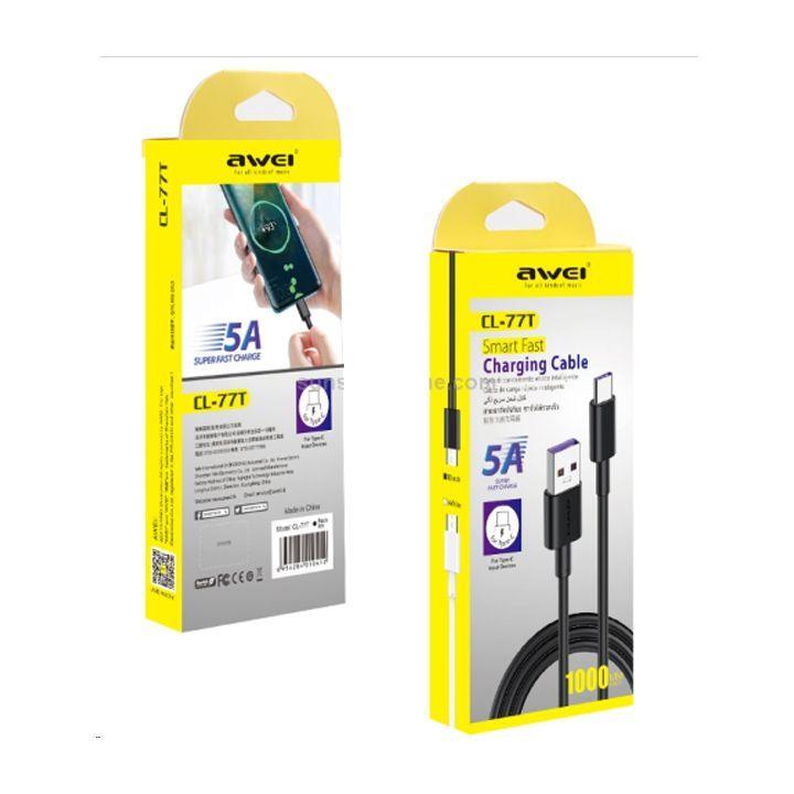 Awei 5A USB Fast Charging Cable USB to Type C 40W Data USB C Cable | CL-77T