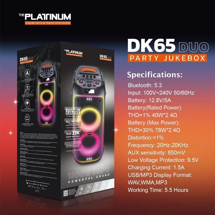 Platinum DK65 Duo Built-In Karaoke Party Jukebox Speaker