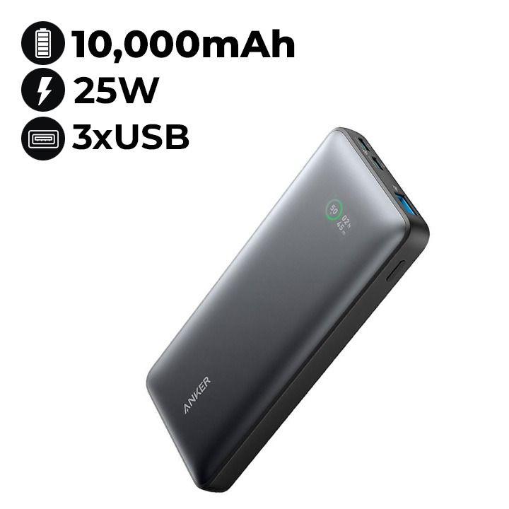 Anker Power Bank 10,000mAh, 25W, 3-Port - Black | A1249H11