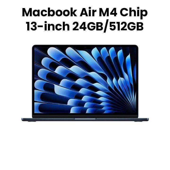 Apple MacBook Air 13-inch Apple M4 Chip with 10-Core CPU and 10-Core GPU 24GB 512GB SSD - Midnight |MC6C4ZS/A