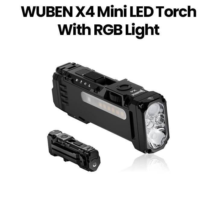 Wuben X4 Mini LED Torch with RGB Light, Rechargeable 1500 Lumens | Black | X4