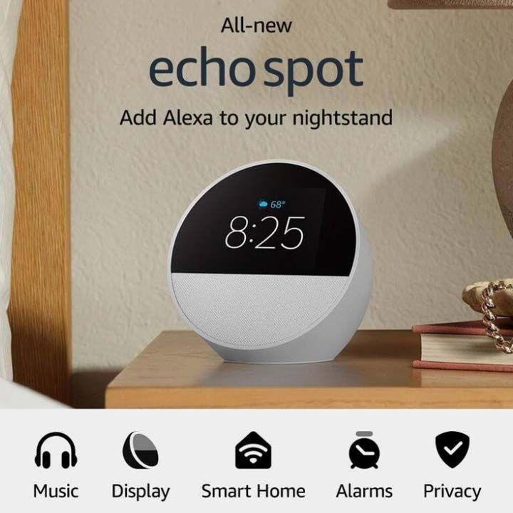 Amazon Echo Spot Wireless Speaker with Alexa Voice Control – White | B0BFCBKXWL