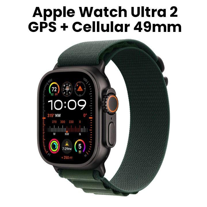 Apple Watch Ultra 2 GPS + Cellular 49mm Black Titanium Case with Dark Green Alpine Loop - Medium | MX4R3QA/A