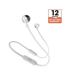 JBL T205BT Pure Bass Wireless Metal Earbud Headphones with Mic - Silver