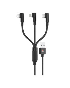 Swiss Military USB To 3-in-1 2Mtr Braided Cable - Black (SM-CB-3IN1-BLK)
