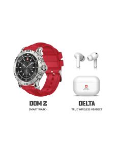 Swiss Military Dom 2 Smart Watch Red Silicon Strap + Swiss Military Delta TWS Earphones Bundle
