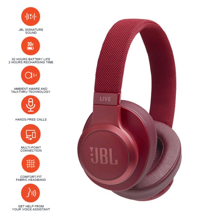 JBL Live 500BT Wireless Over Ear Headphones Red