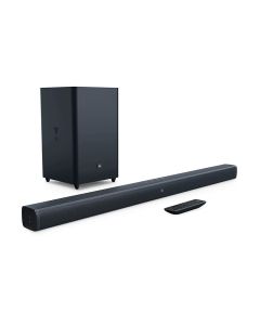 JBL Bar 2.1 Soundbar with Wireless Subwoofer (300 Watts, 4 Woofers, Dolby Digital, Surround Sound) - Black