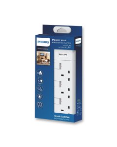 Philips 3-Way Outlet Extension Socket Individual Switch UK Plug 5Mtr Cord - White (SPN2932WC/56)