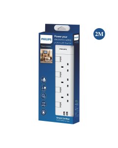 Philips 3-Way Outlet Extension Socket Individual Switch BS Plug 2Mtr Cord - White (SPN2934WA/56)