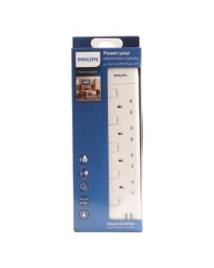 Philips 4-Way Outlet Extension Socket Individual Switch BS Plug 2Mtr Cord - White(SPN2944WA/56)