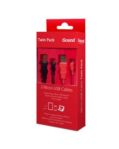 iSound ISOUND-6773 Micro-USB Cable Twin Pack - Red/Black