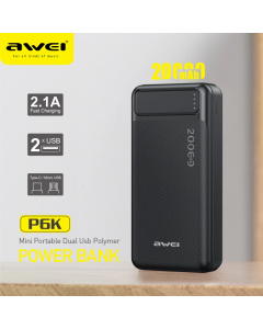 Awei P6K 20000mAh Portable Power Bank Dual Type A USB A and Type C Micro Dual input Fast Charge