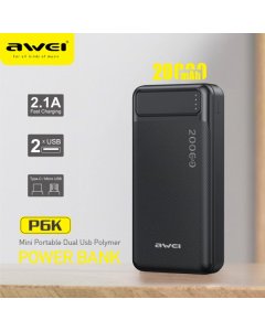 AWEI P6K 20,000mAh Portable Powerbank - Black