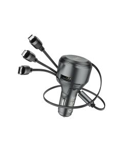 Hoco S27 Tributo Single-Port Car Charger With 3-In-1 Cable
