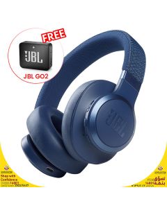 JBL Live 660NC Wireless Over-Ear Noise Cancelling Headphones Blue + JBL GO 2 Portable Speaker Black