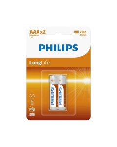 Philips LongLife Zinc Battery AAA x 2pcs (R03L2B/97)